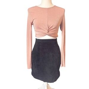 Nasty Gal Twist Front Crop Top NWT‎ Blush Pink Long Sleeve Size US 4